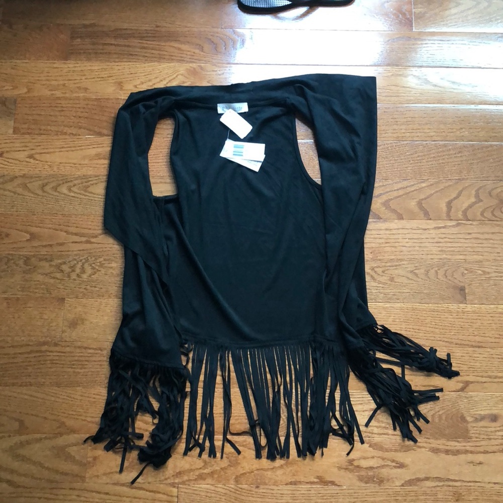 Black suede fringe vest